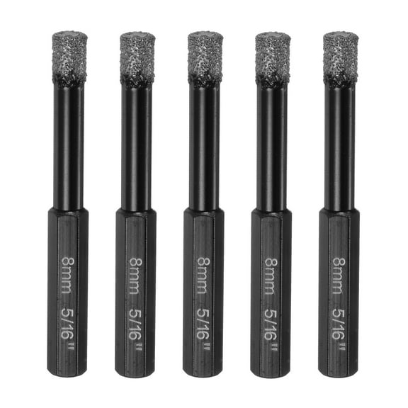 Uxcell 5 Pieces 8mm Dry Diamond Core Drill Bits Set 1/3" Hex Shank Vacuum Brazed Hole Drilling Bit