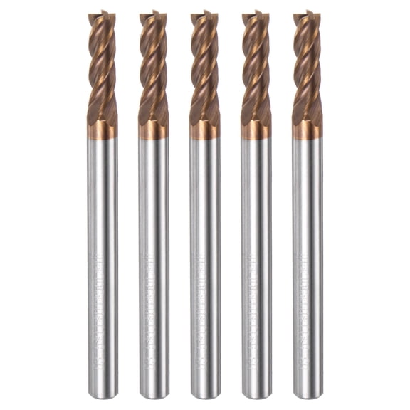 Uxcell 5 Pieces Carbide Square End Mills HRC55 TiSiN Coated 4 Flutes Milling Bit, 3.5mm Dia 4mm Shank 50mm Long