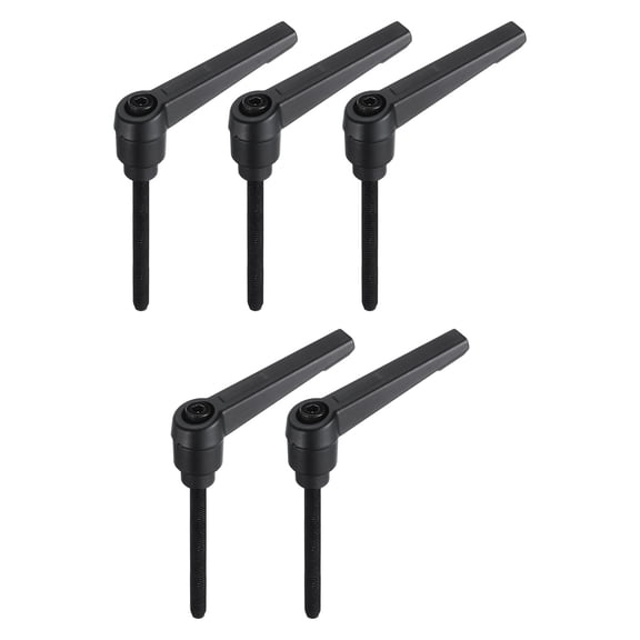 Uxcell 5 Pieces Clamping Lever Adjustable Handles M5 x 50mm Metric Black Oxide Carbon Steel Threaded Stud Knobs Black