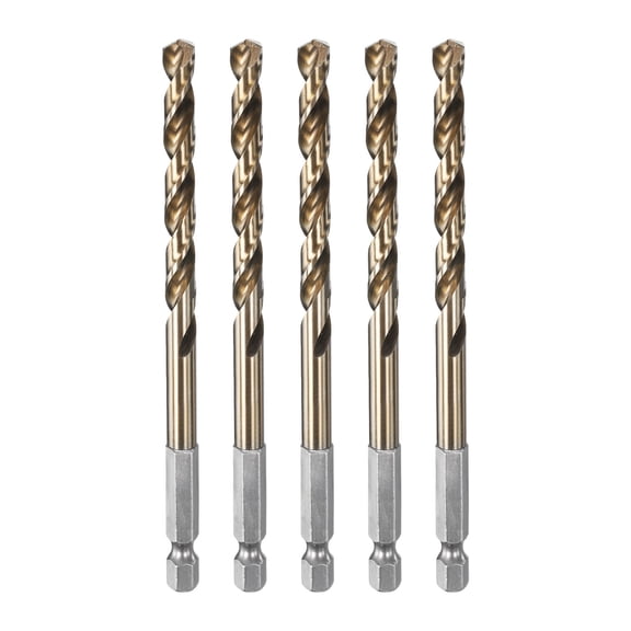 Uxcell 5 Pieces Drill Bit 1/4" Gold Oxide M35 HSS Twist Drill Bit with 1/4" Hex Shank