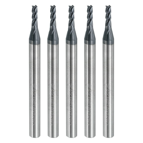 Uxcell 5 Pieces Solid Carbide Square End Mills 1/16" Dia AlTiN BN Coated 4 Flutes Milling Bit 1/8" Shank 1-1/2" Long