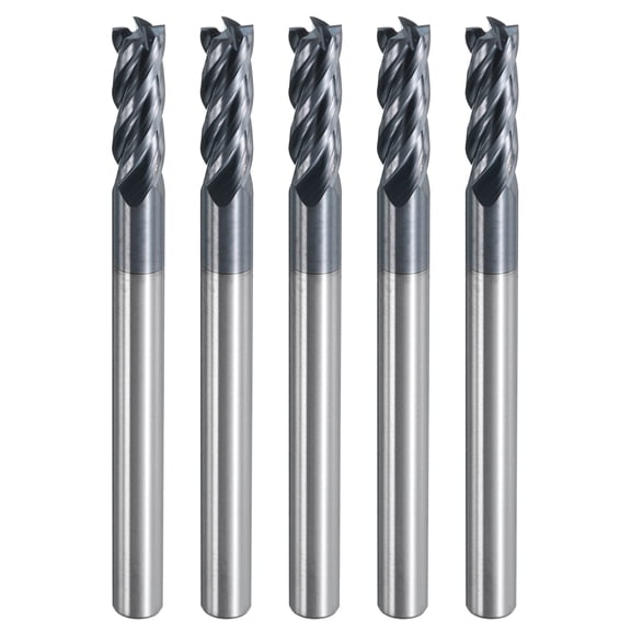 Uxcell 5 Pieces Solid Carbide Square End Mills 1/8" Dia AlTiN BN Coated 4 Flutes Milling Bit 1/8" Shank 1-1/2" Long