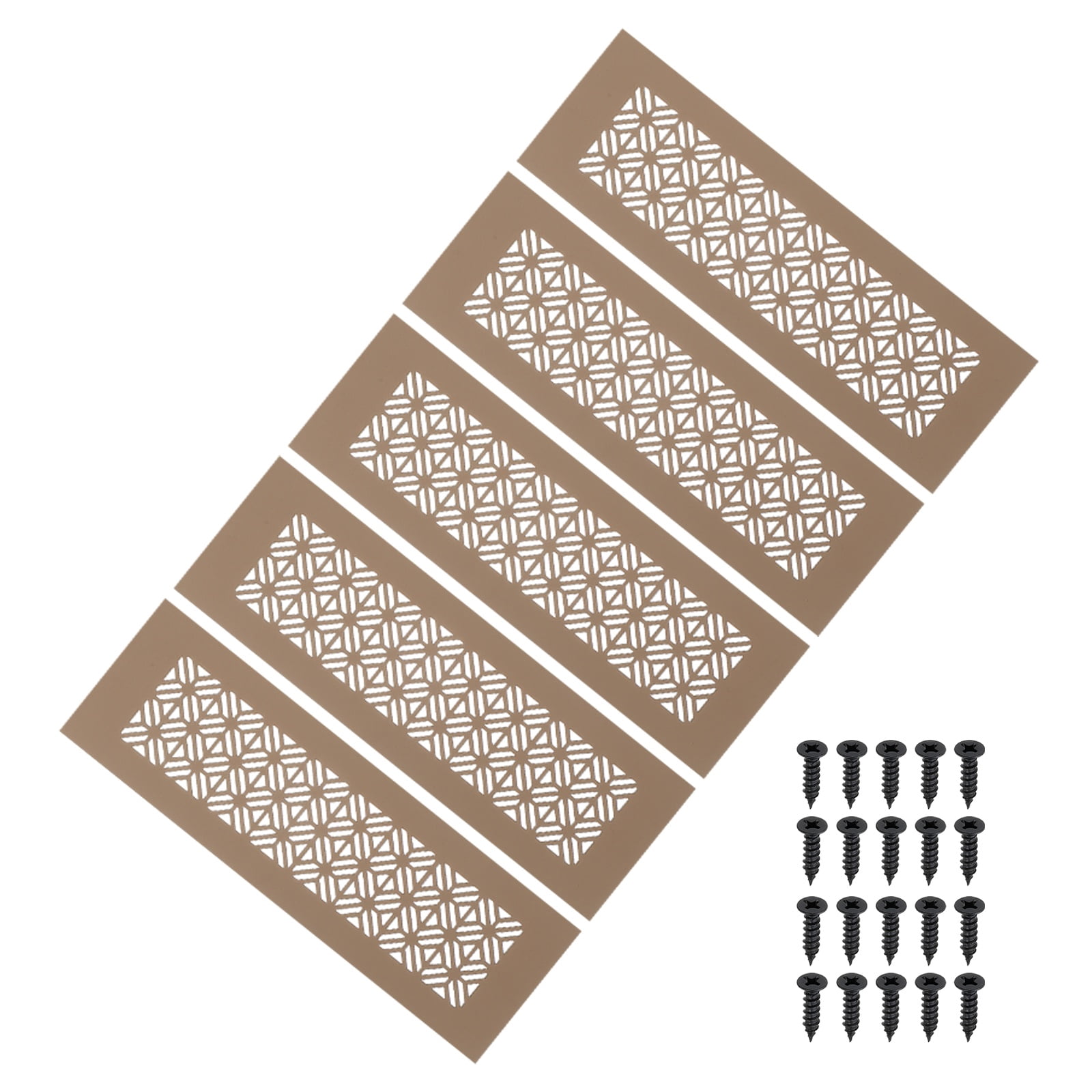 Uxcell 5 Set 10 x 3 Inch Door Air Vent Cover, Heavy Duty Aluminum Grille Ventilation Cover Louvered with Mounting Screws for Cabinet Wardrobe Door, Brown