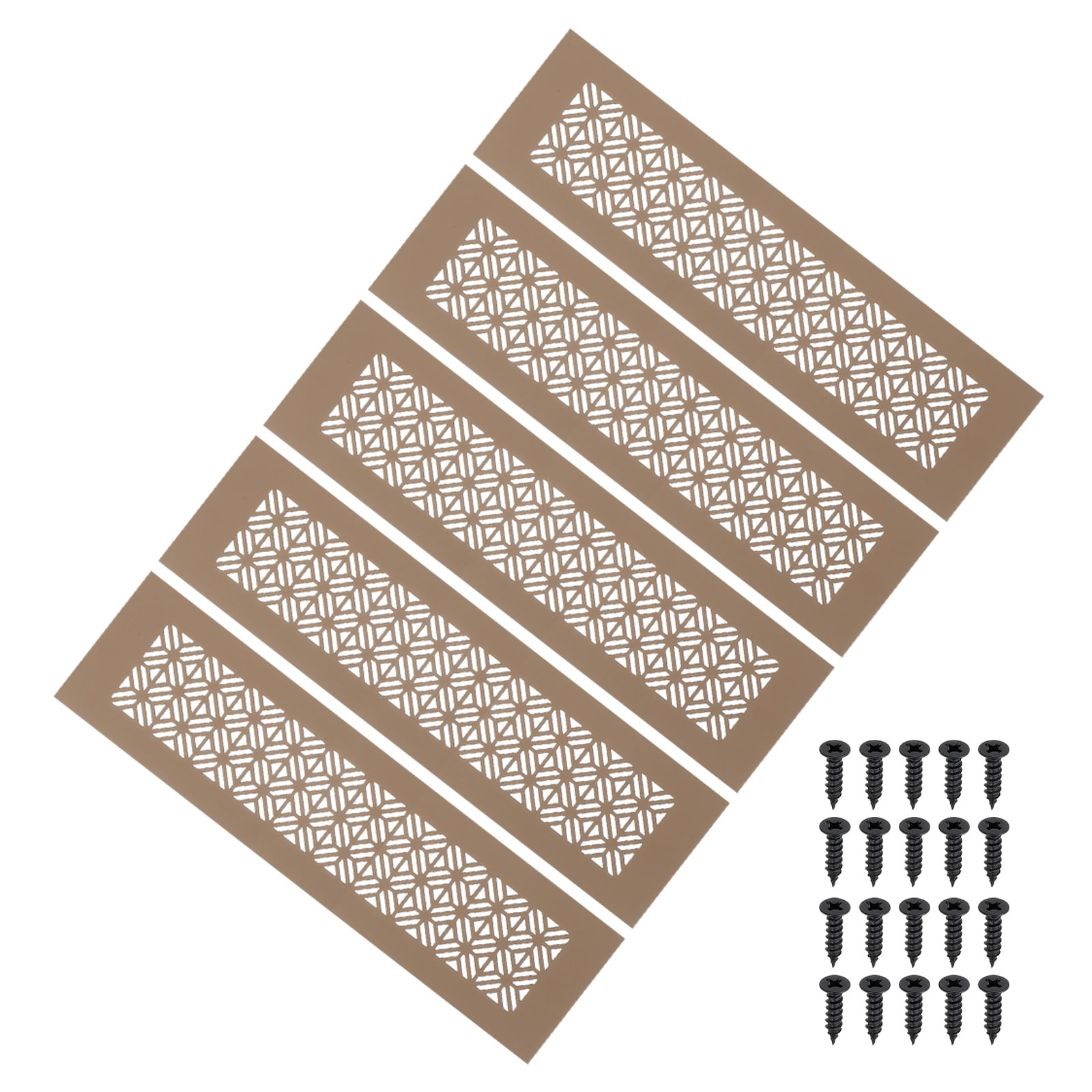 Uxcell 5 Set 12 x 3 Inch Door Air Vent Cover, Heavy Duty Aluminum Grille Ventilation Cover Louvered with Mounting Screws for Cabinet Wardrobe Door, Brown