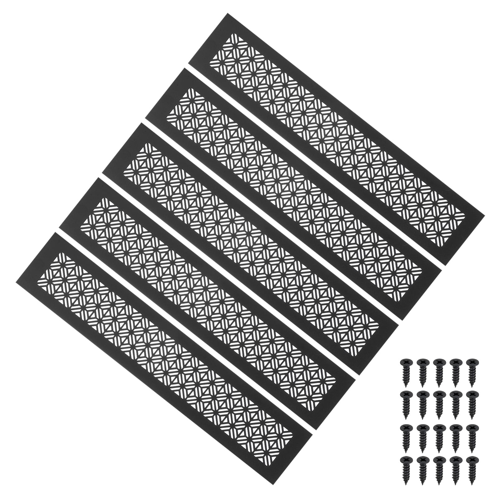 Uxcell 5 Set 16 x 3 Inch Door Air Vent Cover, Heavy Duty Aluminum Grille Ventilation Cover Louvered with Mounting Screws for Cabinet Wardrobe Door, Black