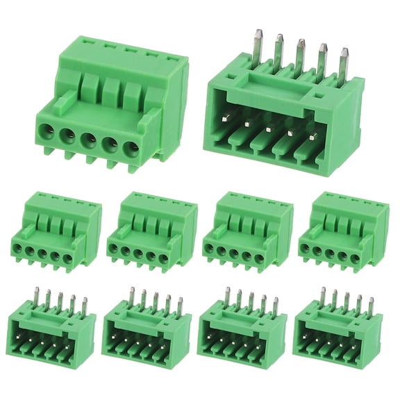 Uxcell 5 Set 5 Pin 2.54mm Pitch 125V 4A PCB Mount Screw Terminal Block Connector, Right Angle Pluggable Plug for DIY Electronics Audio Power Modules Cable