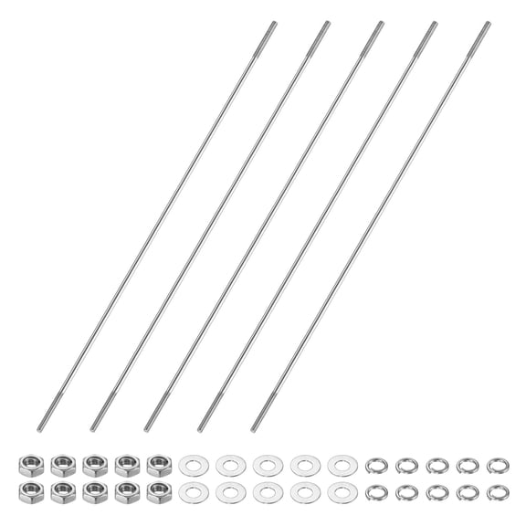 Uxcell 5-Set Double End Threaded Stud Screw Bolt, M3x200mm Stainless Steel Push Rod Dual End Thread with Lock and Flat Washer