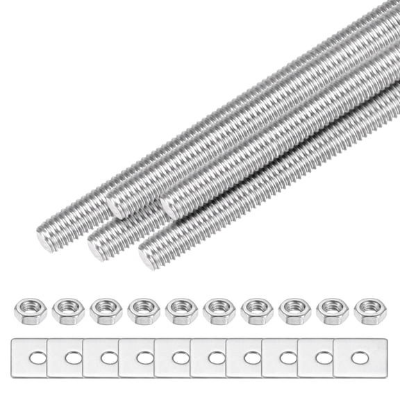 Uxcell 5-Set Fully Threaded Rod, M3x100mm 304 Stainless Steel Right Hand Thread Bar Studs with Nuts and Washers