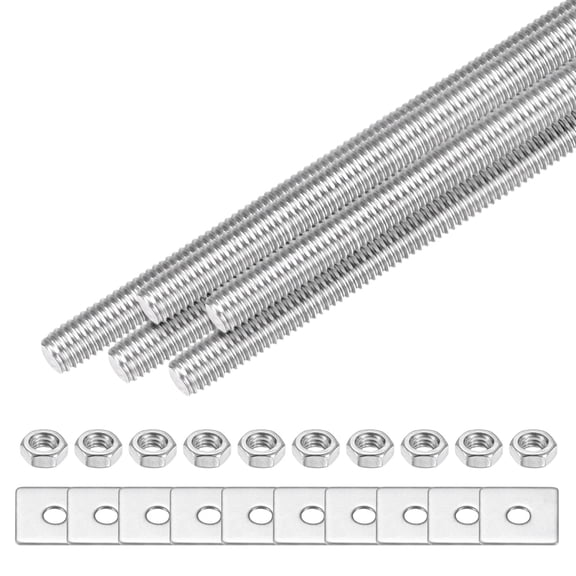 Uxcell 5-Set Fully Threaded Rod, M3x140mm 304 Stainless Steel Right Hand Thread Bar Studs with Nuts and Washers