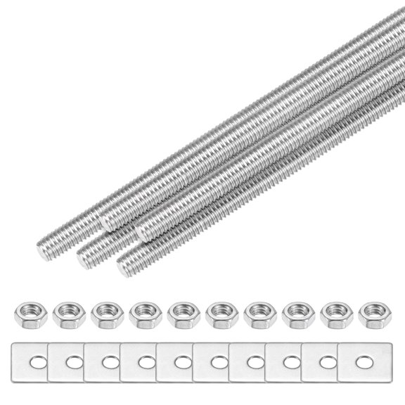 Uxcell 5-Set Fully Threaded Rod, M3x180mm 304 Stainless Steel Right Hand Thread Bar Studs with Nuts and Washers