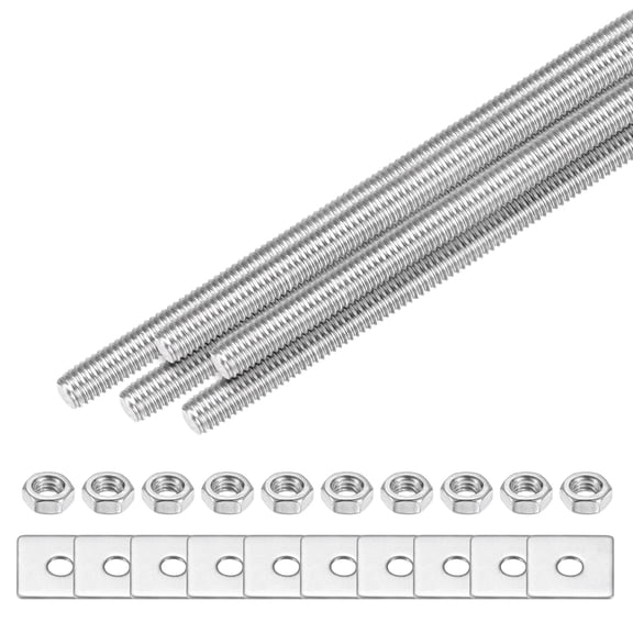 Uxcell 5-Set Fully Threaded Rod, M3x250mm 304 Stainless Steel Right Hand Thread Bar Studs with Nuts and Washers