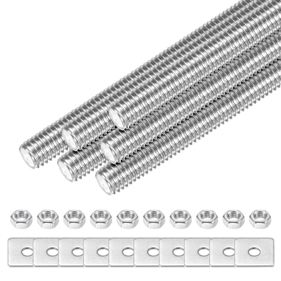 Uxcell 5-Set Fully Threaded Rod, M5x70mm 304 Stainless Steel Right Hand Thread Bar Studs with Nuts and Washers