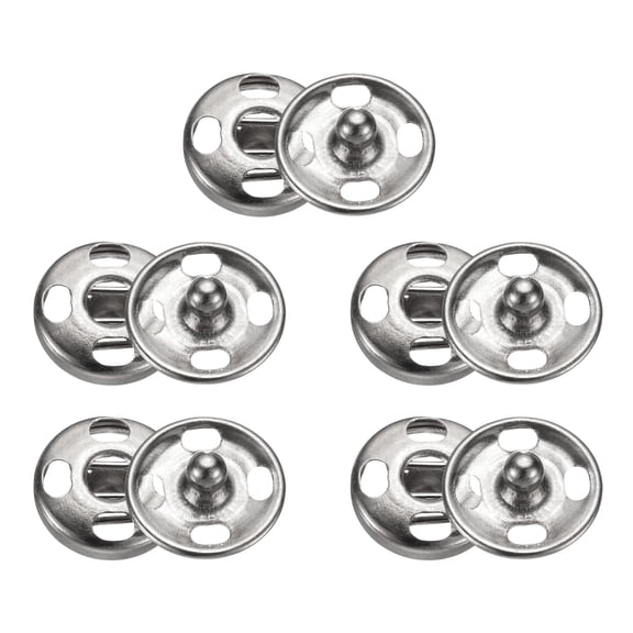 Uxcell 5 Set Sew-on Snap Buttons 10mm Metal Snap Fastener Buttons, Silver