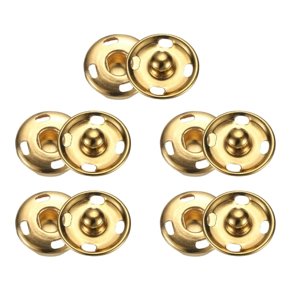 Uxcell 5 Set Sew-on Snap Buttons 15mm Metal Snap Fastener Buttons, Gold