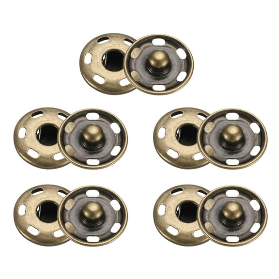 Uxcell 5 Set Sew-on Snap Buttons 19mm Metal Snap Fastener Buttons, Bronze