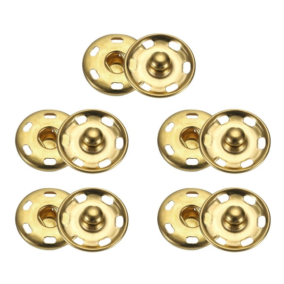Uxcell 5 Set Sew-on Snap Buttons 19mm Metal Snap Fastener Buttons, Gold