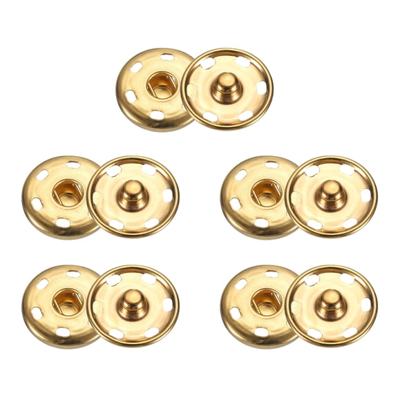 Uxcell 5 Set Sew-on Snap Buttons 21mm Metal Snap Fastener Buttons, Gold