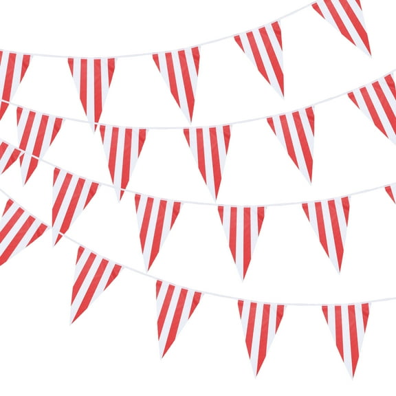 Uxcell 5 Sets 164ft Red and White Striped Pennant Banner, 100PCS Triangle Flags Bunting Banner for Carnival Circus Theme Party