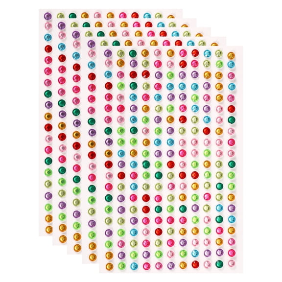 Uxcell 5 Sheet/1100pcs Rhinestone Adhesive Stickers Self Adhesive Acrylic Gem Sticker 4mm Plastic Face Bling Gem Stones Jewel for Nail Art Craft Clothes DIY Makeup Decoration, Multicolor