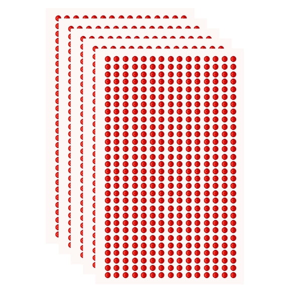 Uxcell 5 Sheet/2250pcs Rhinestone Adhesive Stickers Self Adhesive Acrylic Gem Sticker 3mm Plastic Face Bling Gem Stones Jewel for Nail Art Craft Clothes DIY Makeup Decoration, Red