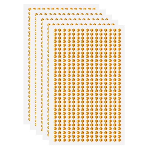 Uxcell 5 Sheet/2250pcs Rhinestone Adhesive Stickers Self Adhesive Acrylic Gem Sticker 3mm Plastic Face Bling Gem Stones Jewel for Nail Art Craft Clothes DIY Makeup Decoration, Gold Yellow