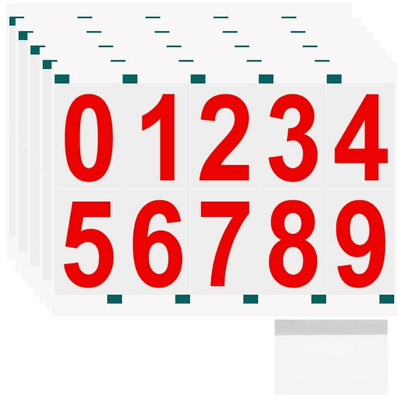 Uxcell 5 Sheets/50 Pack Reflective Mailbox Numbers for Outside, 4 Inch 0-9 Vinyl Self-Adhesive Numbers Stickers Waterproof House Sticker with Scraper for Signs Doors Address, Red