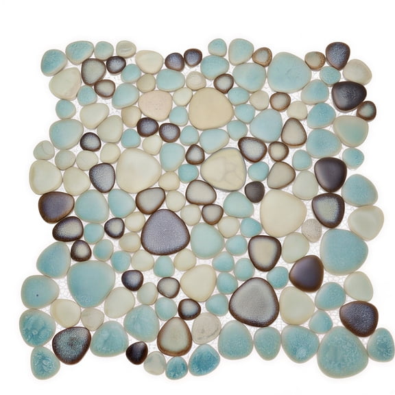 Uxcell 5 Sheets Pebble Ceramic Tiles, 12" x 12" Pebble Bathroom Wall Backsplash Mosaic Tiles for Bath Shower Floor Pool Kitchen Wall Decor Outdoor Areas, Light Green