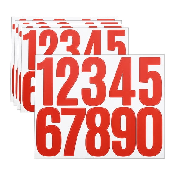 Uxcell 5 Sheets Vinyl House Numbers 3 Inch Self-Adhesive Number Stickers, Red