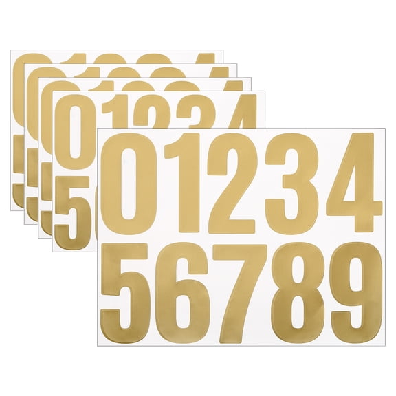 Uxcell 5 Sheets Vinyl House Numbers 4 Inch Self-Adhesive Number Stickers, Gold