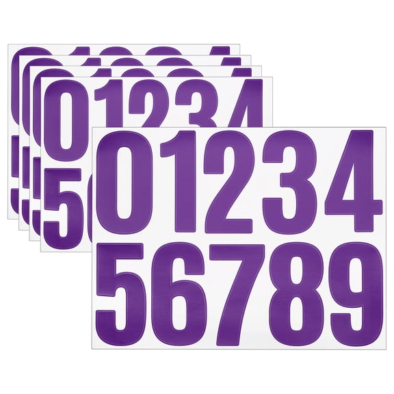 Uxcell 5 Sheets Vinyl House Numbers 4 Inch Self-Adhesive Number Stickers, Purple