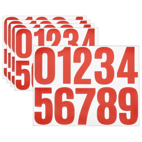 Uxcell 5 Sheets Vinyl House Numbers 4 Inch Self-Adhesive Number Stickers, Red