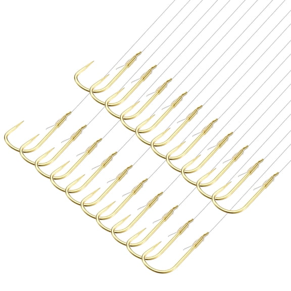 Uxcell 5# Small Fishing Hooks with 36cm Line, 0.4x0.2 Inch Double Hook Rigs with Barb Fishing Hook, Gold Tone 20Pcs