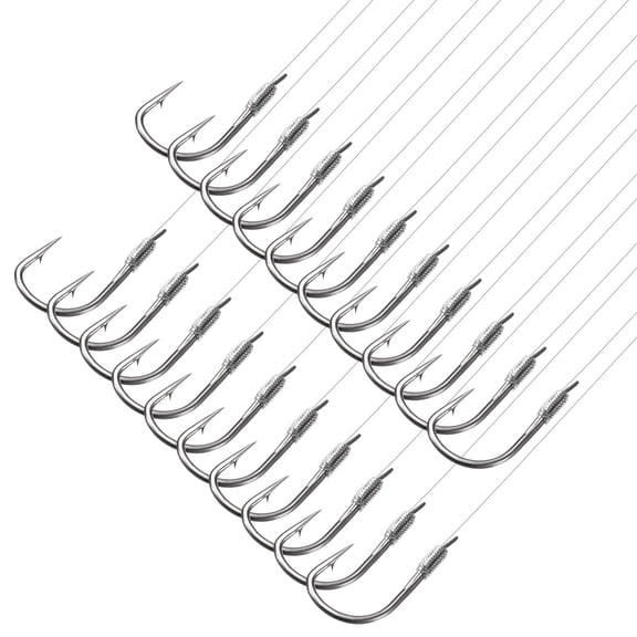 Uxcell 5# Small Fishing Hooks with 45cm Line, 0.41x0.21 Inch Double Hook Rigs with Barb Fishing Hook, Silver Tone 20Pcs