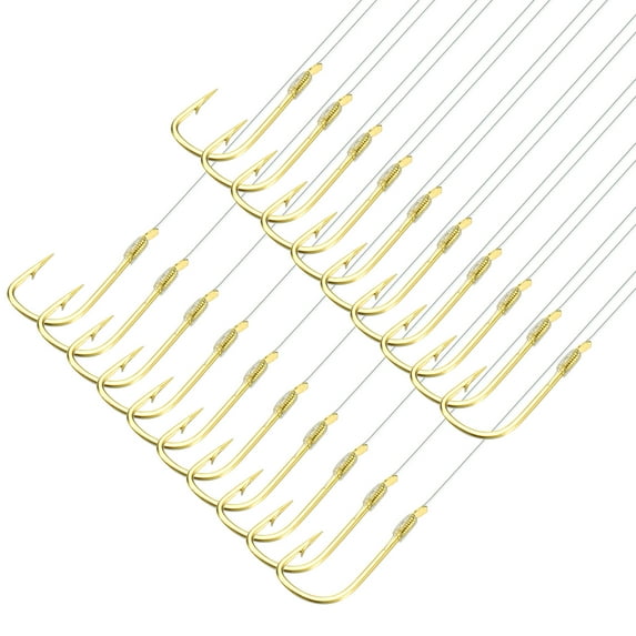 Uxcell 5# Small Fishing Hooks with 45cm Line, 0.4x0.2 Inch Double Hook Rig with Barbs Fishing Hook, Gold Tone 20Pcs