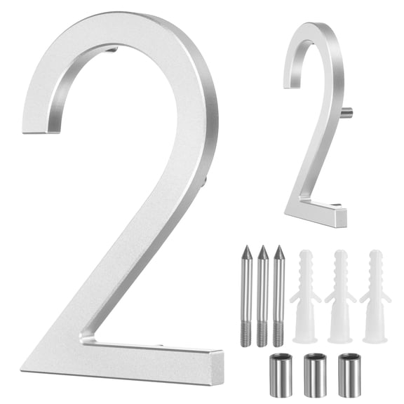 Uxcell 5" Solid Aluminum Floating House Numbers for Outside Address(Number 2, Silver)