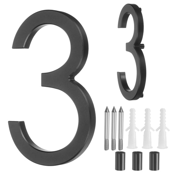 Uxcell 5" Solid Aluminum Floating House Numbers for Outside Address(Number 3, Black)