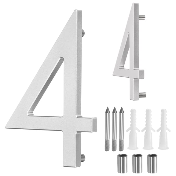 Uxcell 5" Solid Aluminum Floating House Numbers for Outside Address(Number 4, Silver)
