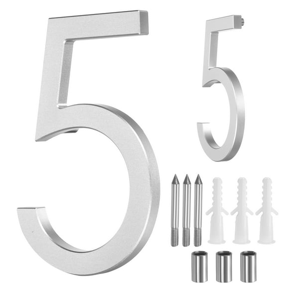 Uxcell 5" Solid Aluminum Floating House Numbers for Outside Address(Number 5, Silver)
