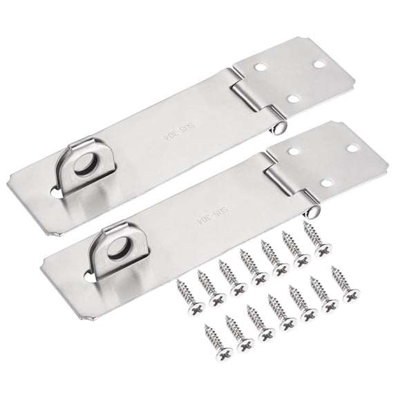 Uxcell 5'' Stainless Steel Thick Door Latch Hasp Lock Padlock with Screws, Silver 2 Pack