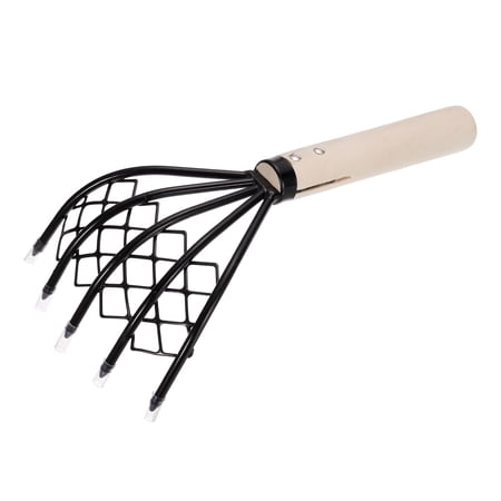 Uxcell 5 Teeth Claw Rake with Mesh Net, 10.24-inch Carbon Steel Hand Rake with Rubber Handle for Beach, Black