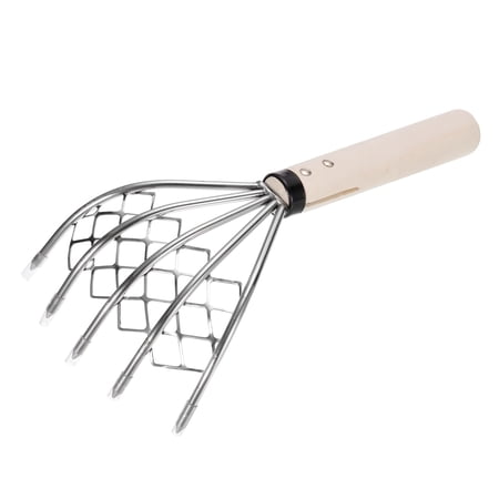 Uxcell 5 Teeth Claw Rake with Mesh Net, 10.24-inch Stainless Steel Hand Rake with Rubber Handle for Beach Silver Tone