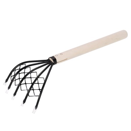 Uxcell 5 Teeth Claw Rake with Mesh Net, 15.35-inch Carbon Steel Hand Rake with Rubber Handle for Beach, Black
