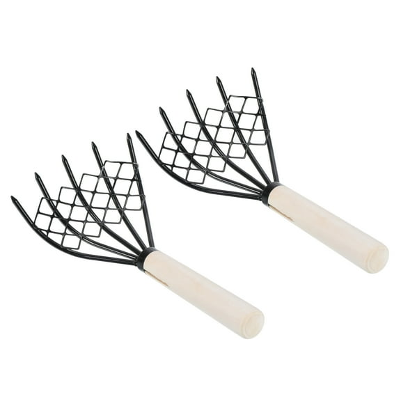 Uxcell 5 Tines Steel Claws Hand Rake Shell Clam Digger Dig Seafood Accessories with Mesh Net 2 Pack