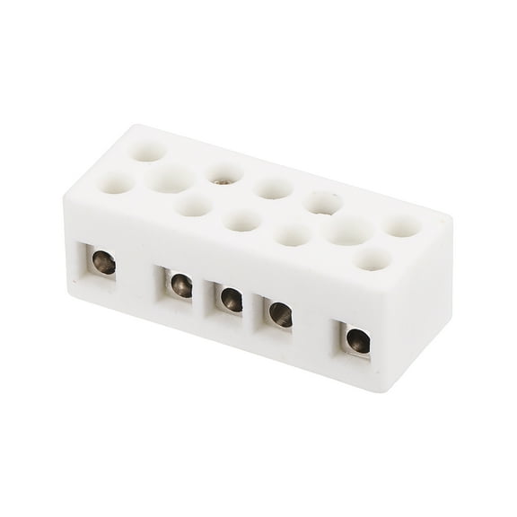Uxcell 5 Way Ceramics Terminal Blocks, 15A 110V-600V High Temp Porcelain Ceramic Electrical Connectors with Brass Conductors 41x17x14.5 mm for Electric Wire Cable