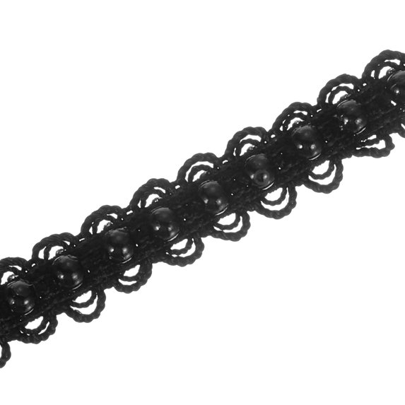 Uxcell 5 Yard 3mm OD 0.43" Wide Faux Pearl Lace Ribbon Black, 5Pack