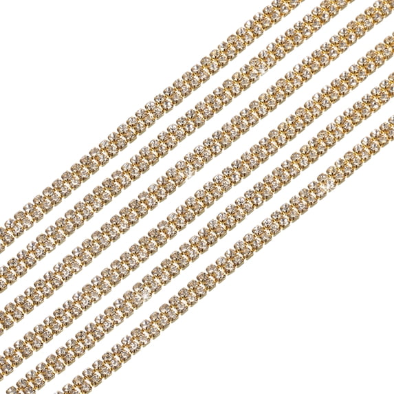 Uxcell 5 Yard 4mm 2 Row Crystal Rhinestone Diamond Close Chain Trim Trimming Claw Cup Chain Gold White