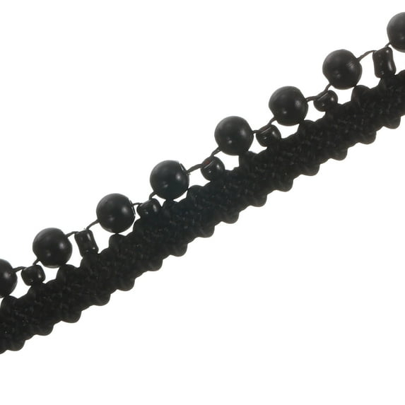 Uxcell 5 Yard 4mm OD 0.35" Wide Faux Pearl Lace Ribbon Black 5Pack