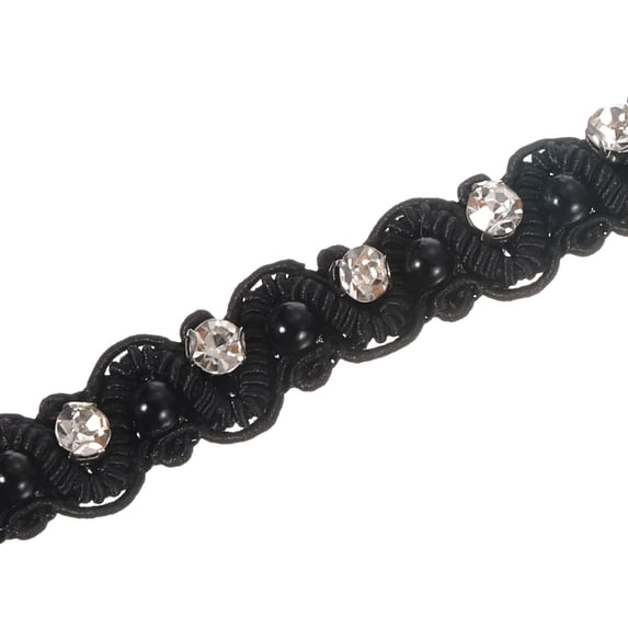 Uxcell 5 Yard 4mm OD 0.43" Wide Faux Pearl Lace Ribbon Black 5Pack