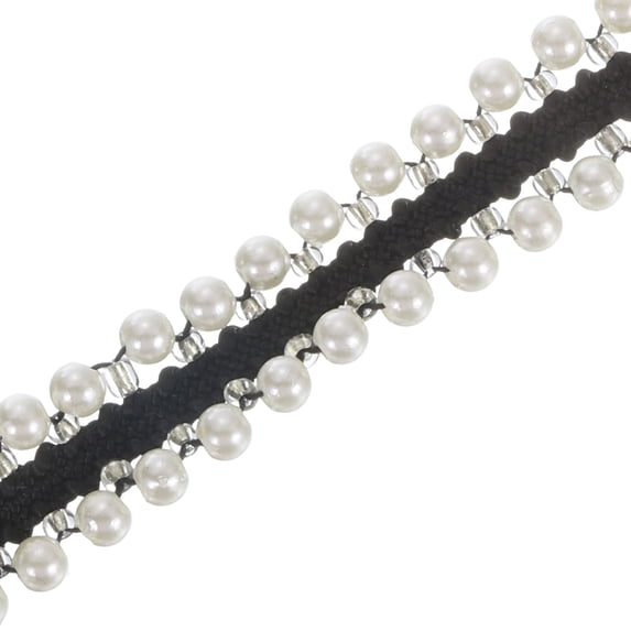 Uxcell 5 Yard 4mm OD 0.51" Wide Faux Pearl Lace Ribbon Black White 5Pack
