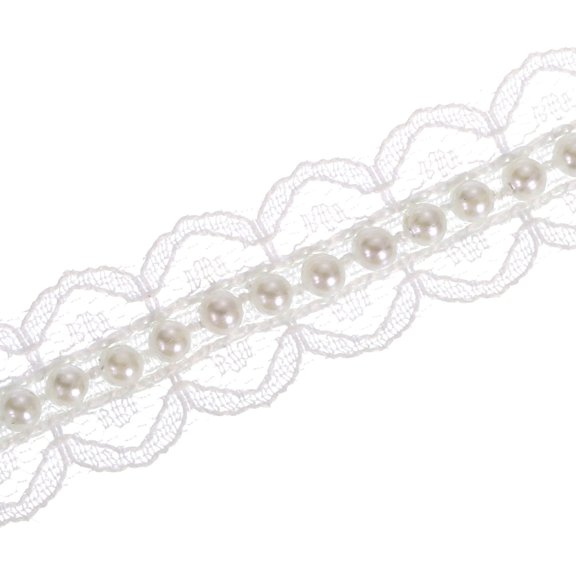 Uxcell 5 Yard 4mm OD 0.79" Wide Faux Pearl Lace Ribbon White, 5Pack